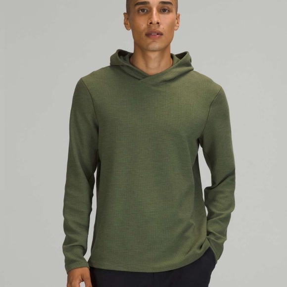Lululemon Shift Stitch Heathered green twill waffled knit hooded sweatshirt L